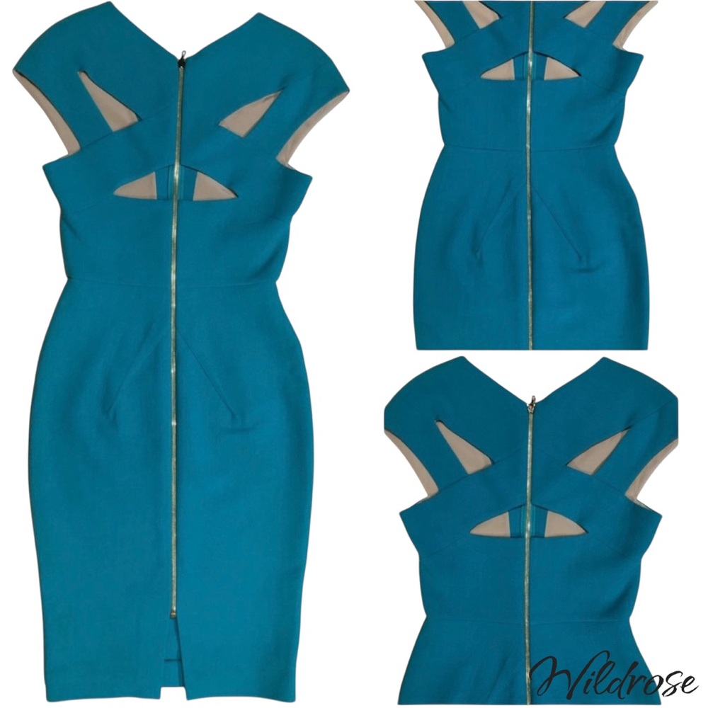 Roland Mouret Blue Green Cut Out Back Sheath Dress SZ 6 - Picture 7 of 14